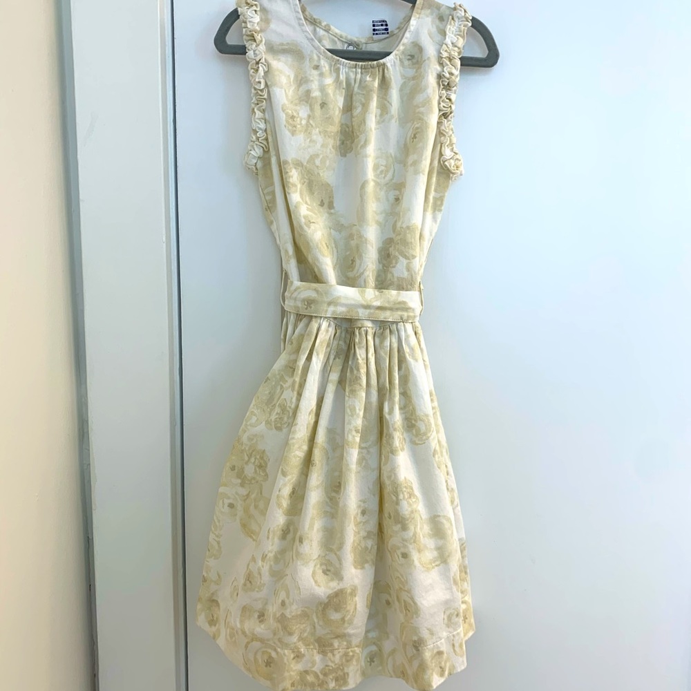GIRLS WHITE AND CREAM FLORAL COTTON DRESS